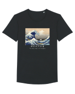 The Great Wave off Kanagawa (text alb) Tricou mânecă scurtă guler larg Bărbat Skater