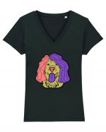 Funny Golden Retriever Tricou mânecă scurtă guler V Damă Evoker