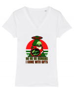 Funny Santa Claus Alien Tricou mânecă scurtă guler V Damă Evoker