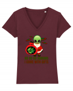 Funny Santa Claus Alien Tricou mânecă scurtă guler V Damă Evoker