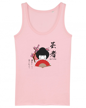 Geisha Kanji și Ilustrație (negru) Cotton Pink