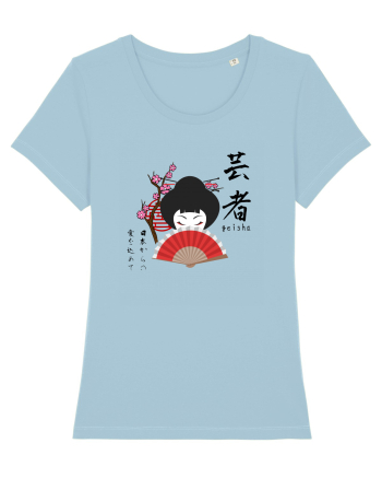 Geisha Kanji și Ilustrație (negru) Sky Blue