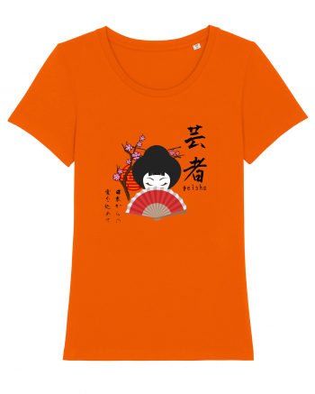 Geisha Kanji și Ilustrație (negru) Bright Orange