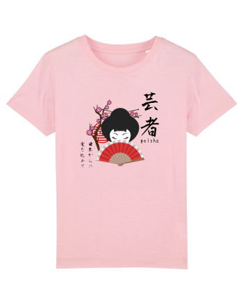Geisha Kanji și Ilustrație (negru) Cotton Pink