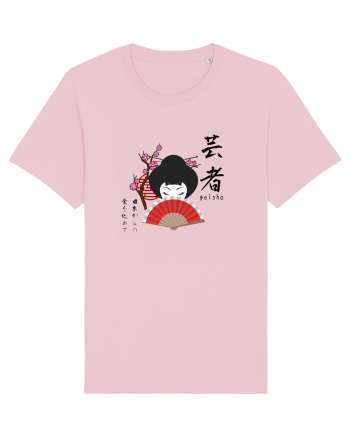 Geisha Kanji și Ilustrație (negru) Cotton Pink