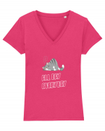 Funny Cool Lazy Cat Tricou mânecă scurtă guler V Damă Evoker