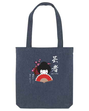 Geisha Kanji și Ilustrație (alb) Midnight Blue