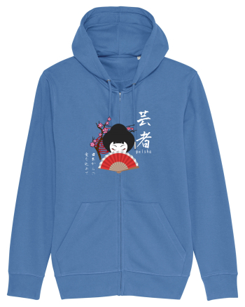 Geisha Kanji și Ilustrație (alb) Bright Blue