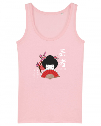 Geisha Kanji și Ilustrație (alb) Cotton Pink