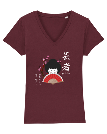 Geisha Kanji și Ilustrație (alb) Burgundy