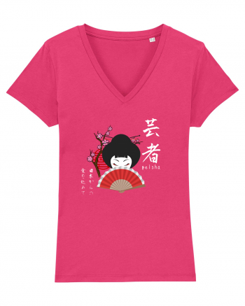 Geisha Kanji și Ilustrație (alb) Raspberry