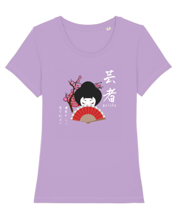 Geisha Kanji și Ilustrație (alb) Lavender Dawn