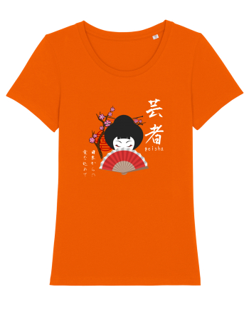 Geisha Kanji și Ilustrație (alb) Bright Orange