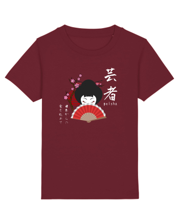 Geisha Kanji și Ilustrație (alb) Burgundy