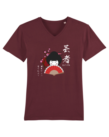 Geisha Kanji și Ilustrație (alb) Burgundy