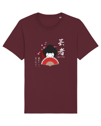 Geisha Kanji și Ilustrație (alb) Burgundy