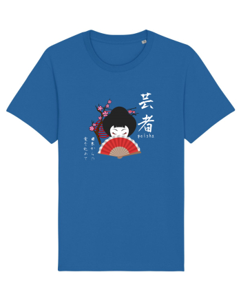 Geisha Kanji și Ilustrație (alb) Royal Blue