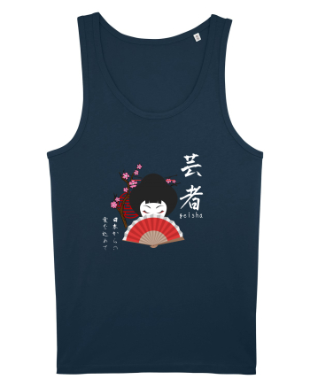 Geisha Kanji și Ilustrație (alb) Navy