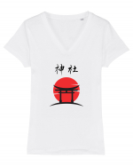 Altar Japonez „Shrine” (negru) Tricou mânecă scurtă guler V Damă Evoker