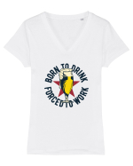 Born to drink forced to work Glass Tricou mânecă scurtă guler V Damă Evoker