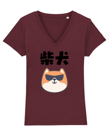 Shiba Inu Kanji (negru) Burgundy