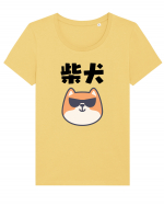 Shiba Inu Kanji (negru) Tricou mânecă scurtă guler larg fitted Damă Expresser