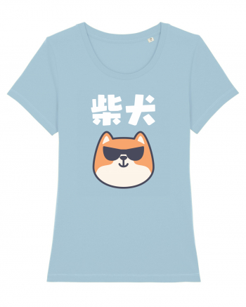 Shiba Inu Kanji (alb) Sky Blue