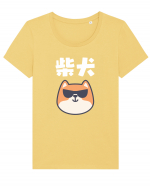 Shiba Inu Kanji (alb) Tricou mânecă scurtă guler larg fitted Damă Expresser