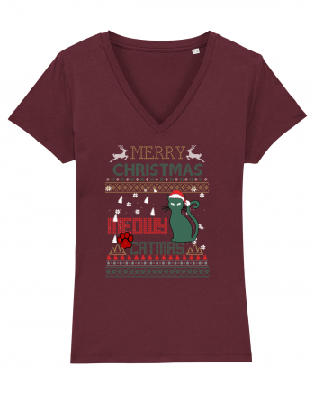 Meowy Christmas Merry Christmas Cat Burgundy