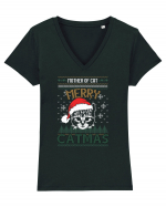 Merry Catmas Mother Of Cat Tricou mânecă scurtă guler V Damă Evoker