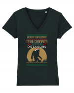 Merry Christmas Bigfoot Distancing Champion Tricou mânecă scurtă guler V Damă Evoker