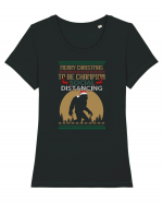 Merry Christmas Bigfoot Distancing Champion Tricou mânecă scurtă guler larg fitted Damă Expresser