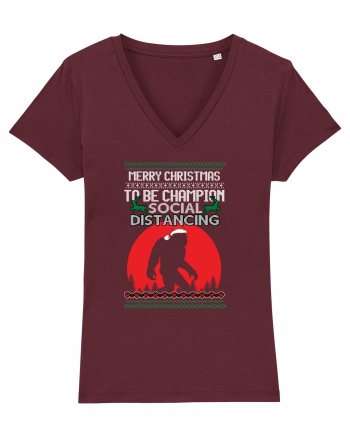 Merry Christmas Bigfoot Distancing Champion Burgundy