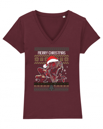 Merry Roar Christmas Angry Dinosaur Burgundy