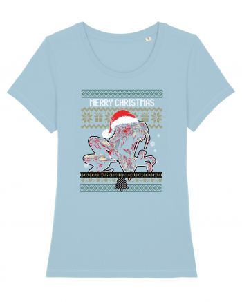 Merry Roar Christmas Angry Dinosaur Sky Blue