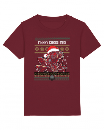 Merry Roar Christmas Angry Dinosaur Burgundy