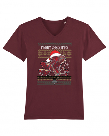 Merry Roar Christmas Angry Dinosaur Burgundy