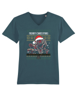 Merry Roar Christmas Angry Dinosaur Tricou mânecă scurtă guler V Bărbat Presenter