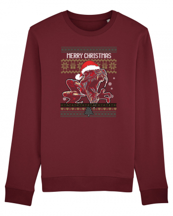 Merry Roar Christmas Angry Dinosaur Burgundy