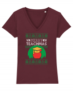 Merry Teachmas Tricou mânecă scurtă guler V Damă Evoker