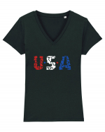 USA FLAG 50 STATES Tricou mânecă scurtă guler V Damă Evoker