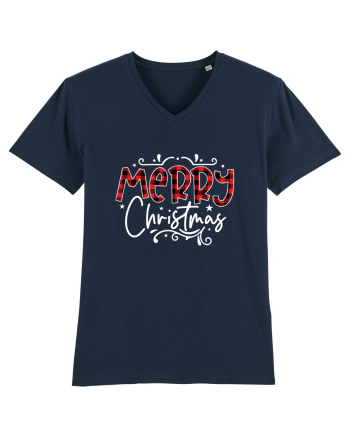 Merry Christmas Material (alb) French Navy