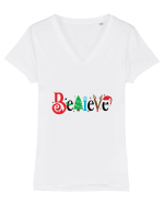 Believe (motive de Crăciun) Tricou mânecă scurtă guler V Damă Evoker