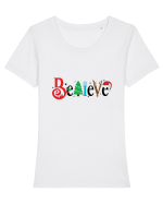 Believe (motive de Crăciun) Tricou mânecă scurtă guler larg fitted Damă Expresser