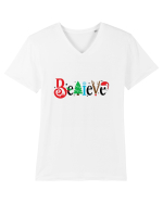 Believe (motive de Crăciun) Tricou mânecă scurtă guler V Bărbat Presenter