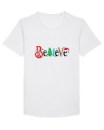 Believe (motive de Crăciun) Tricou mânecă scurtă guler larg Bărbat Skater
