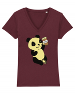 Coffee Panda  Tricou mânecă scurtă guler V Damă Evoker