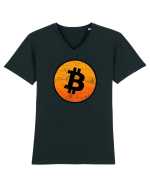 Retro bitcoin design Tricou mânecă scurtă guler V Bărbat Presenter