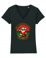 Funny Santa Claus Alien Tricou mânecă scurtă guler V Damă Evoker