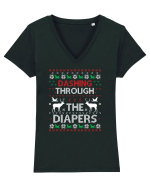 Dashing Through The Diapers Ugly Sweater Tricou mânecă scurtă guler V Damă Evoker